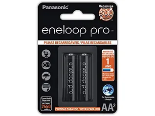 Pilha Recarregável Eneloop PRO AA (Pequena), BK-3HCDE/2BB, Panasonic, Cartela com 2 unidades