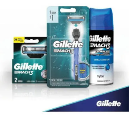 Kit Gillette Mach3 Aparelho Acquagrip + 2cargas + gel De Barbear | R$32