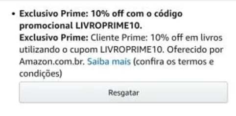 [PRIME] 10% OFF em livros