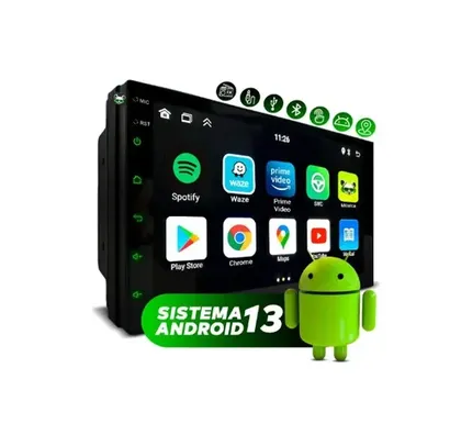 Central Multimidia Android 13 2GB 7 Pol 2 Din Espelhamento USB GPS Bluetooth