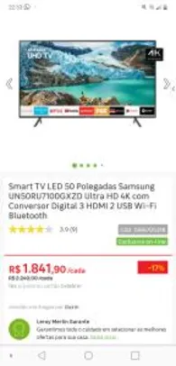 Smart TV LED 50 Polegadas Samsung UN50RU7100GXZD Ultra HD 4K