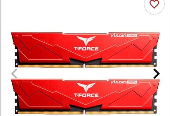 Memoria Team Group T-Force Vulcan, 32GB (2x16GB), DDR5, 5600MHz, C32, Vermelho, FLRD532G5600HC32DC01