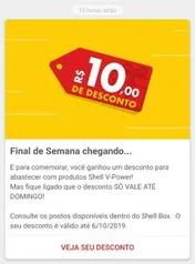 (Usuários Selecionados) R$10 off para abastecer com Shell V-Power