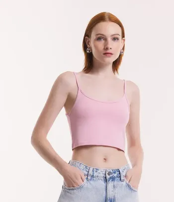 Blusinha de Alça Cropped em Cotton Rosa