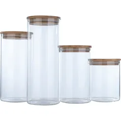 Conjunto de Potes de Vidro 4 Peças 700 mL / 1000 mL / 1300 mL / 1700 mL - Casual Home