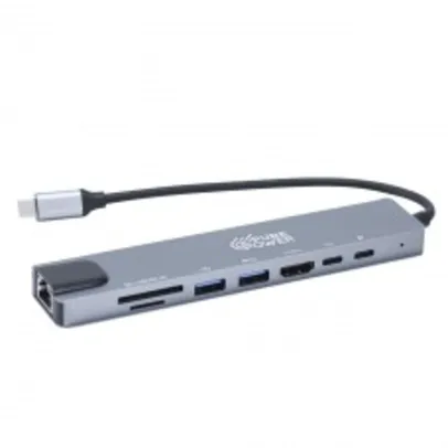 Adaptador HUB 8 Em 1, USB-C Para HDMI+LAN(10M)+USB 3.0+USB 2.0+TF/SD+Tipo-C, Pure Power, PP-HUB-002