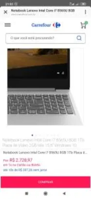 Notebook Lenovo Intel Core i7 8565U 8GB 1Tb Placa de Vídeo 2GB tela 15.6" Windows 10 81S90003BR R$2.728