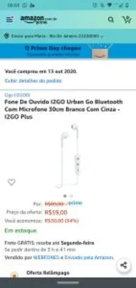 (PRIME) Fone De Ouvido I2GO Urban Go Bluetooth Com Microfone | R$59