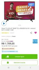[Cliente Ouro+R$100 de volta] Smart TV LED 43” SEMP TCL 43S6500 Full HD - Android TV | R$1559
