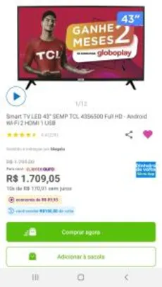 [Cliente Ouro+R$100 de volta] Smart TV LED 43” SEMP TCL 43S6500 Full HD - Android TV | R$1559