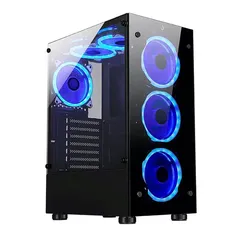 Gabinete Gamer Rise Mode Glass 06X, Mid Tower, Lateral em Vidro Fumê e Frontal em Vidro Temperado, Preto - RM-CA-06X-FB