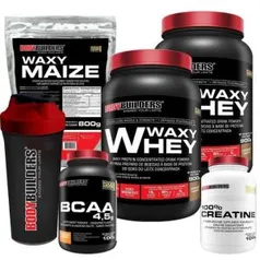 Kit 2x Waxy Whey 900g + BCAA 4,5 100g + Creatine 100g + Waxy Maize 800g + Coquet 600ML Bodybuilders R$100