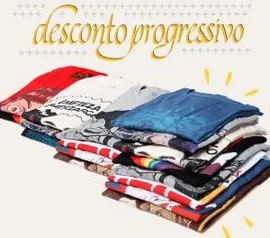 Desconto progressivo em camisetas Chico Rei, até 50% OFF