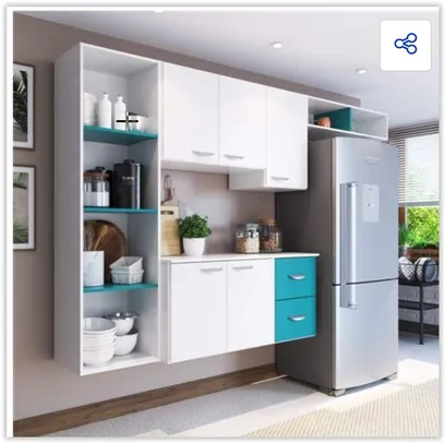 Cozinha Compacta 4 Peças 5 Portas Anabela Yescasa Branco/Azul | R$ 303