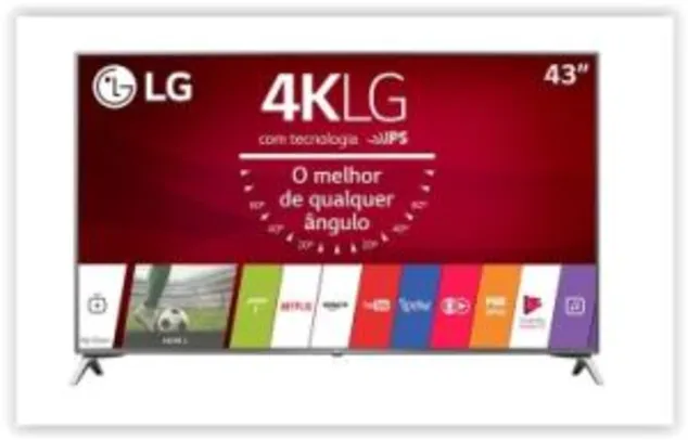 Smart TV LED 43” Ultra HD 4K LG 43UJ6525 com Conversor Digital 4 HDMI por R$1899