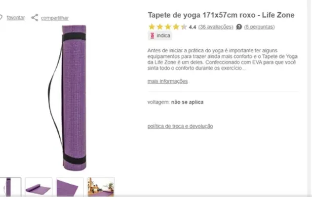 [AME SC] Tapete de yoga 171x57cm roxo - Life Zone