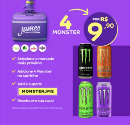 [1ª compra] 4 Energético Monster | R$9,96