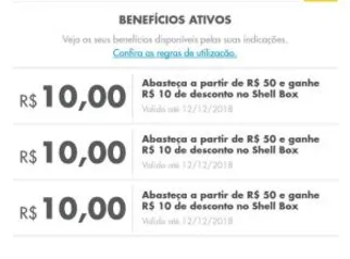 [Novos usuários] R$ 10 OFF em 3 abastecimentos acima de R$ 50 no Shell Box