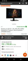 Monitor LG LED 27', 4K, UHD, IPS, HDMI/DisplayPort, FreeSync