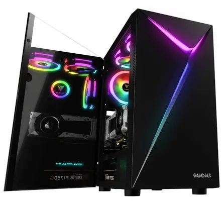 Gabinete Gamer Gamdias Argus E4 Elite, RGB, Mid Tower, Vidro Temperado, Black, Sem fonte, Com 1 Fan