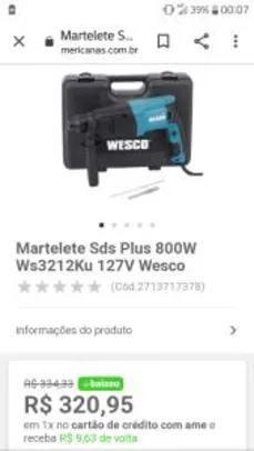 Martelete Sds Plus 800W Ws3212Ku 127V - R$321