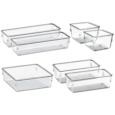 Organizador Modular Acrimet para Gavetas, Bancadas e Armários, Plástico Transparente, Kit com 7 Pote