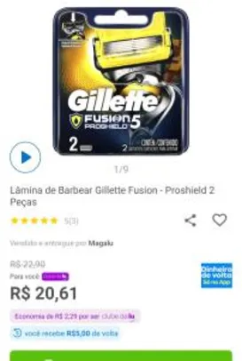 [Clube da Lu] [R$5 de volta] Lâmina de Barbear Gillette Fusion - Proshield 2 Peças | R$ 21