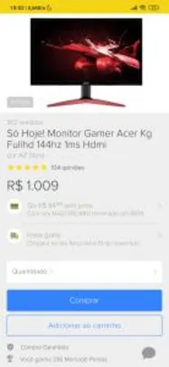 Monitor Acer 144hz 1 MS TN KG241Q | R$1010