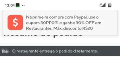 30% OFF na primeira compra com PAYPAL no Rappi