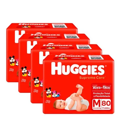Kit Fralda Huggies Supreme Care M 80 Unidades 4 Pacotes | R$140