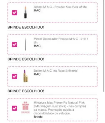 Compre acima de R$249 em produtos da MAC e ganhe brindes que totalizam R$307