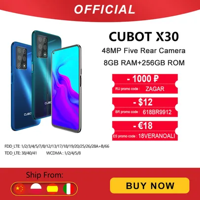 Smartphone Cubot X30 NFC 6GB RAM + 128GB | R$726