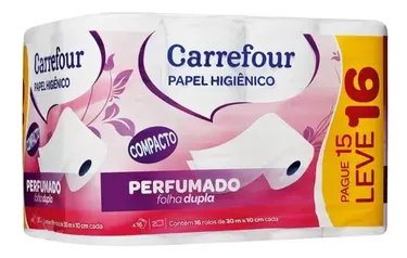 Papel Higiênico Folha Dupla 30m Carrefour Perfumado 16 Unidades