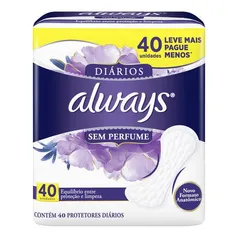 Absorvente Protetor Diário Always Sem Perfume 40 Unidades por R$2,47