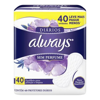 Absorvente Protetor Diário Always Sem Perfume 40 Unidades por R$2,47