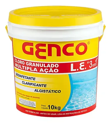 Cloro Para Piscina 10kg Genco 3x1 Clarificante Algistático