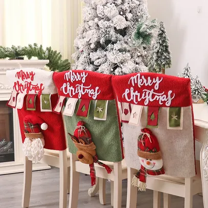 [1°Compra R$4,99] Natal cadeira tampa, 3d Papai Noel, alces, Natal, ano novo suprimentos, deco