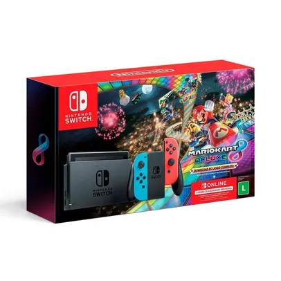 Console Nintendo Switch Neon Blue E Neon Red Com Joy‑con + Mario Kart 8 Deluxe + 3 Meses De Assinatura Nintendo Switch Online - HBDSKABL1