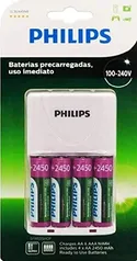 Carregador de Pilhas Philips c/ 4 pilhas 2450Ma bivolt