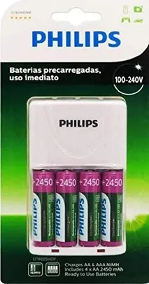Carregador de Pilhas Philips c/ 4 pilhas 2450Ma bivolt