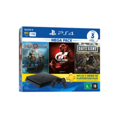 Console Playstation 4 Hits 1TB Bundle 12 - God Of War + Gran Turismo + Days Gone | R$2300