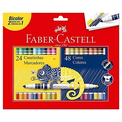 Canetinha Hidrográfica Bicolor, Faber-Castell, 24 Canetas/48 Cores