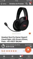 Headset Sem Fio Gamer HyperX Cloud Flight, LED, Drivers 50mm, Preto - HX-HSCF-BK/AM