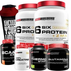 Kit 2x Whey Protein Six Protein Advanced + Glutamina + Termogênico + Bcaa + Creatina + Shaker | R$129