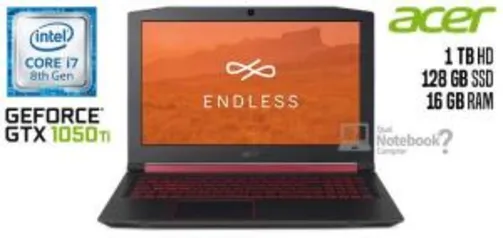 Notebook Gamer Acer Nitro 5 AN515-52-75GW Core i7 16GB 1TB SSD 128GB (GeForce® GTX 1050TI) 15.6” Linux | R$3.990