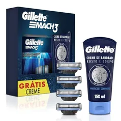 1 Kit Gillette Mach3, Carga para Aparelho 4 Uds + Gillette Creme de Barbear Rosto e Corpo 150mL