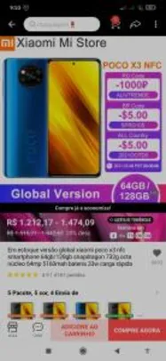 Smartphone Xiaomi poco x3 64g com nfc | R$ 1227
