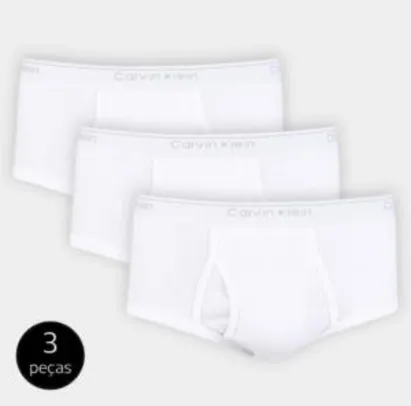 [CLUBE NETSHOES /VAI DE VISA] Kit de Cuecas Slip Calvin Klein Básica 3 Peças - Branco