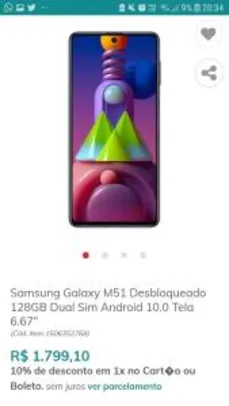 Samsung Galaxy M51 Desbloqueado 128GB | R$1799