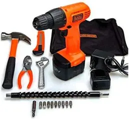 (Prime) Parafusadeira/Furadeira 12V com 15 Peças e Bolsa, Black+Decker